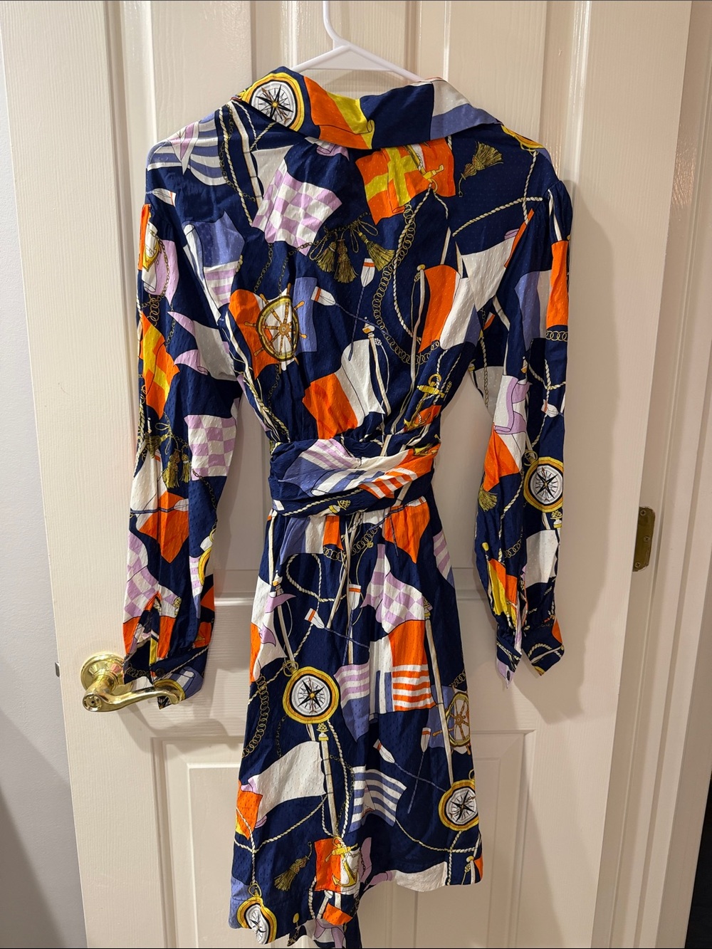 NWT XXS Maeve Navy Multi-Color Printed Long Sleeve Tie-Waist Dress - Picture 3 of 4